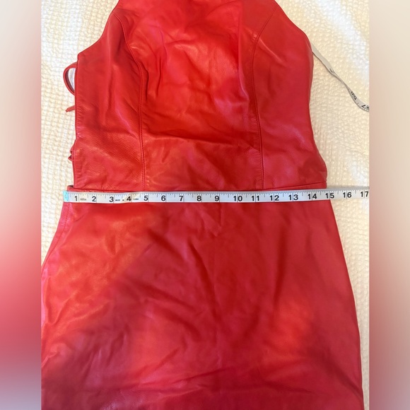 Retrofete Bold Red Halter Leather Mini Roxy Dress - Picture 8 of 9
